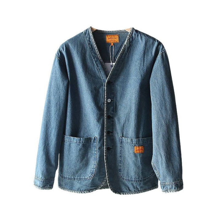 Herren Leichtes Jeans-Sakko im Overshirt-Stil mit V‑Ausschnitt und aufgesetzten Taschen Drune
