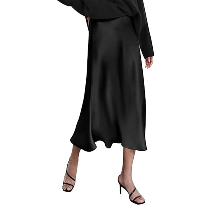 Damen eleganter Midi-Rock aus satinierter Viskose mit fließendem Fall Drune