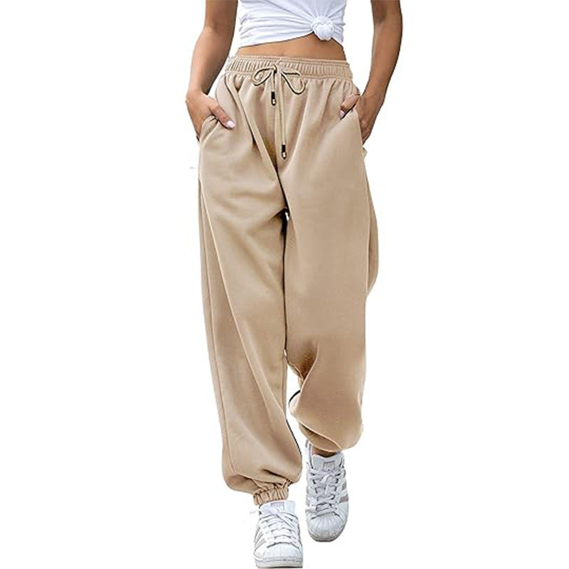 Damen nan Cozy-Sweat-Palazzohose mit hohem Komfortbund, integriertem Kordelzug und gerafften Knöchelabschlüssen Drune
