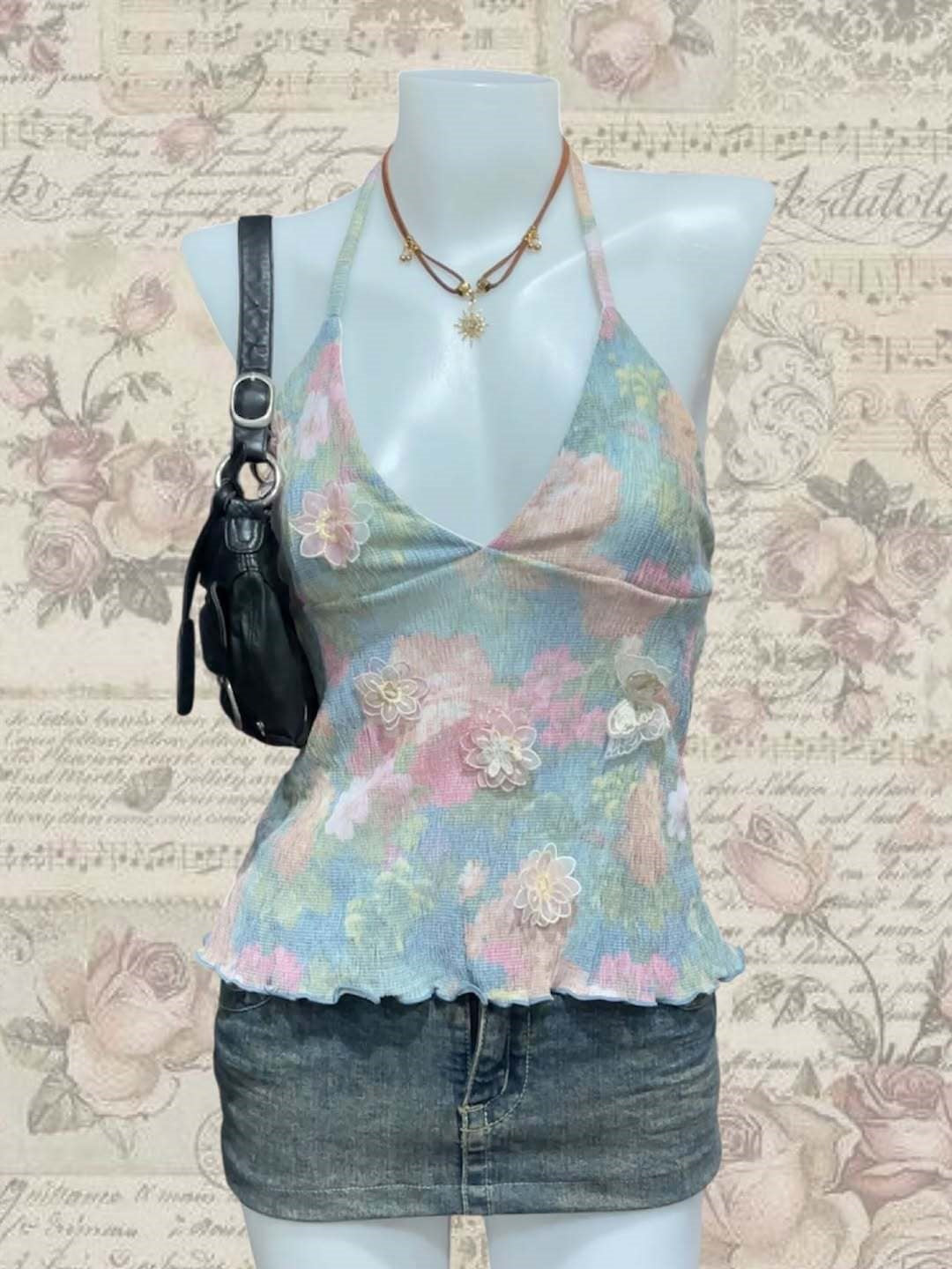 Damen zartes Sommer-Top mit floralen Details Drune