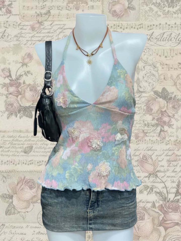 Damen zartes Sommer-Top mit floralen Details Drune