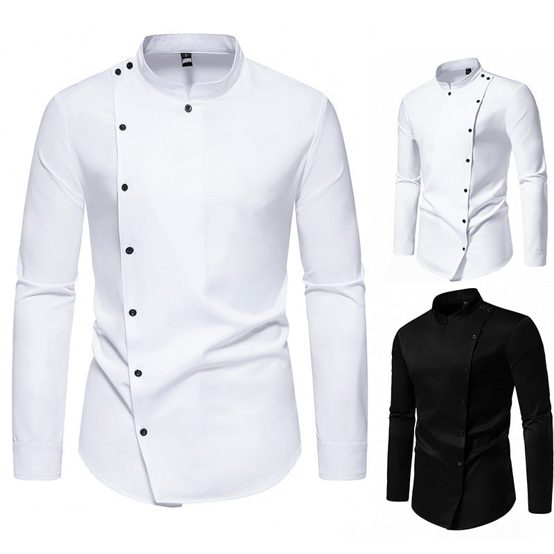 Herren modisches Hemd mit asymmetrischem Knopfdesign und elegantem Stehkragen Drune