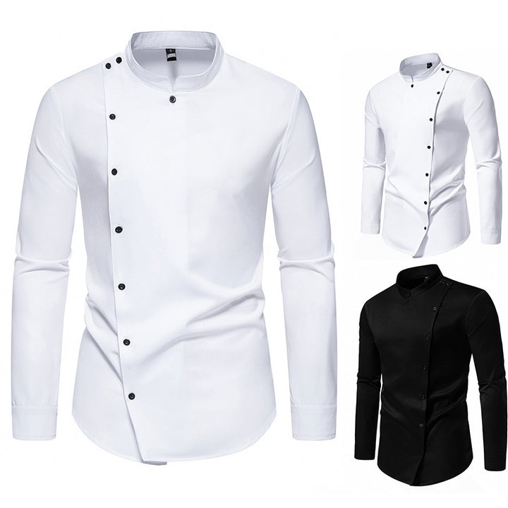 Herren modisches Hemd mit asymmetrischem Knopfdesign und elegantem Stehkragen Drune