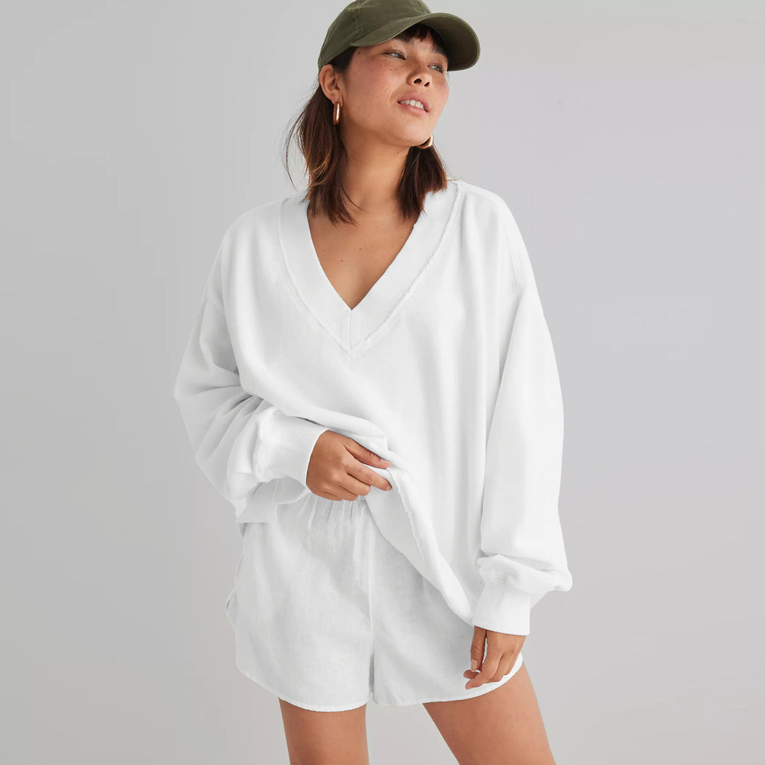 Damen lässiger V-Ausschnitt Sweatshirt mit angesagtem Oversized-Schnitt Drune