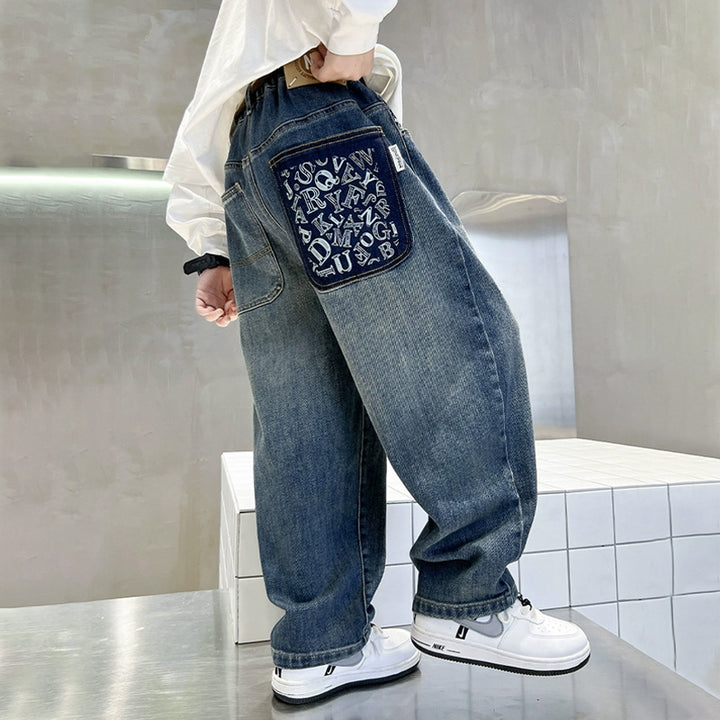 Herren weite Denim-Hose mit kreativen Taschen Drune