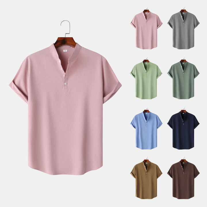 Herren Kurzarmhemd mit modernem Henley-Design und funktionalen Knöpfen Drune