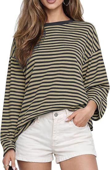 Damen gestreiftes Langarmshirt mit lässigem Schnitt und rundem Halsausschnitt