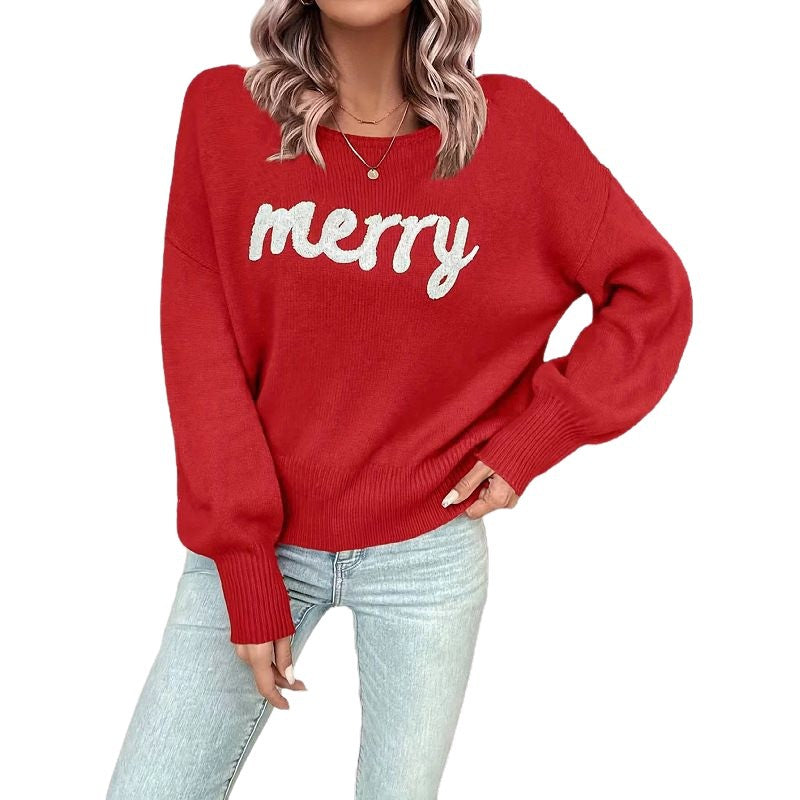 Damen gemütlicher Sweater mit festlichem Aufdruck Drune