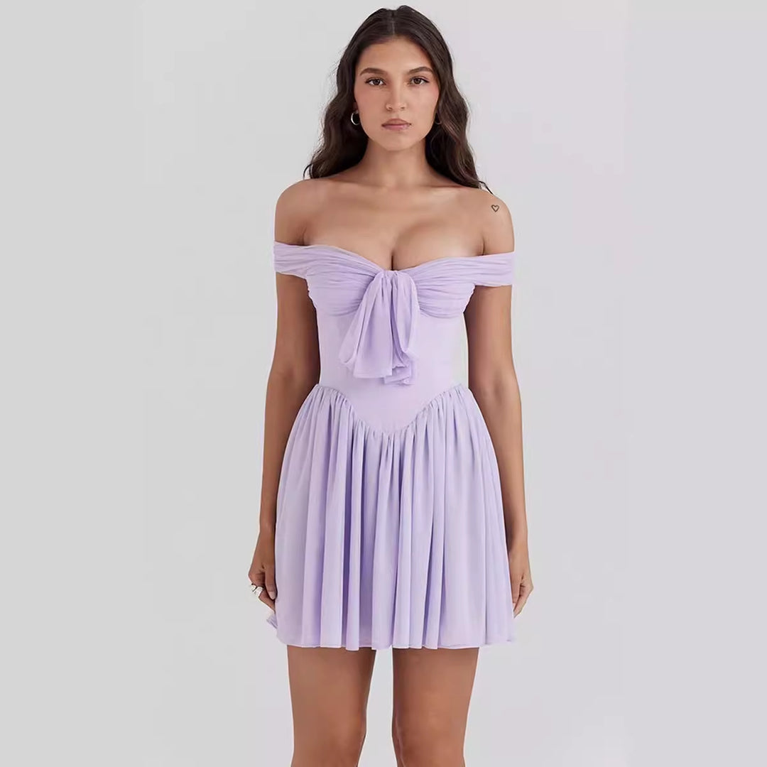 Damen Off-Shoulder Cocktailkleid mit dekorativem Haarschmuck Drune