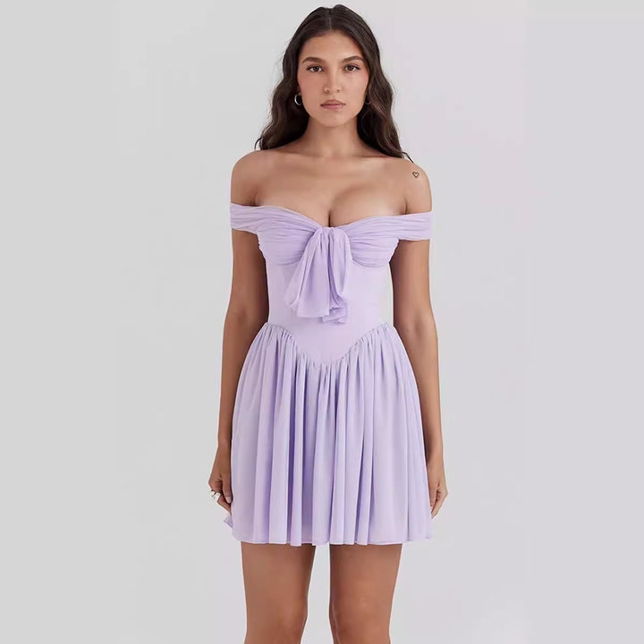 Damen Off-Shoulder Cocktailkleid mit dekorativem Haarschmuck Drune