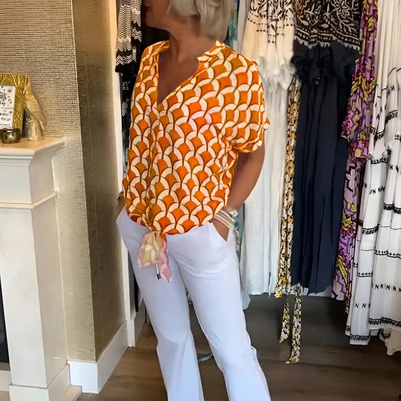 Damen lässiges Blusenshirt mit geometrischem Muster und lockerer Passform Drune