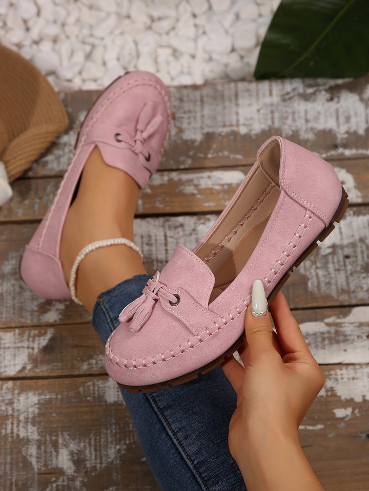 Damen nan klassische Mokassin-Loafer mit Quasten, Handnahtdetail und profilierter Gummisohle Drune