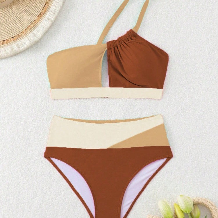 Damen Bikiniset mit asymmetrischem Schnitt und hohem Bund Drune