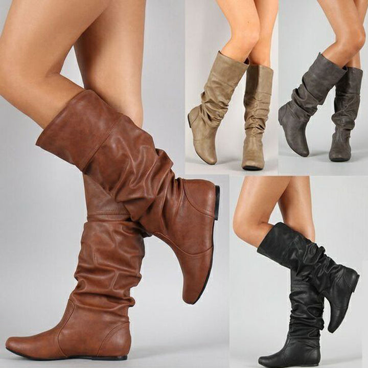 Damen nan lässige Slouch-Stiefel mit weichem Schaft, gerafftem Design und flacher Komfortsohle Drune