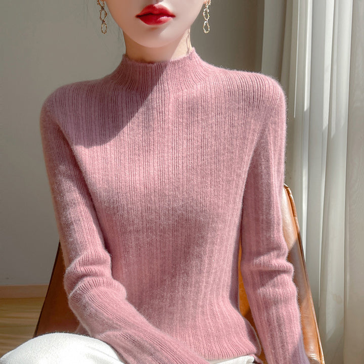Damen Schmal geschnittener Feinstrick-Pullover mit kurzem Stehkragen und feiner Rippenstruktur Drune
