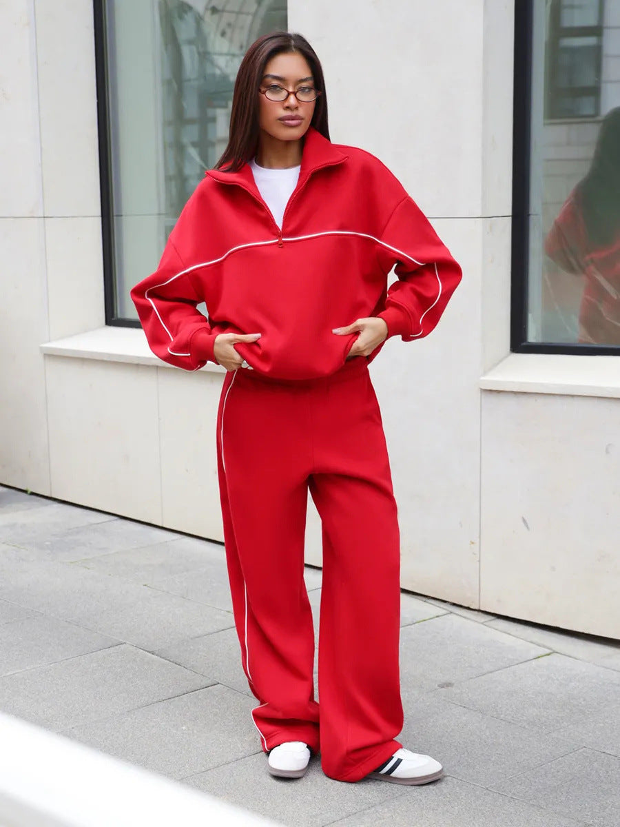 Damen cropped Sportanzug mit hohem Kragen und schmalem Reißverschluss Drune
