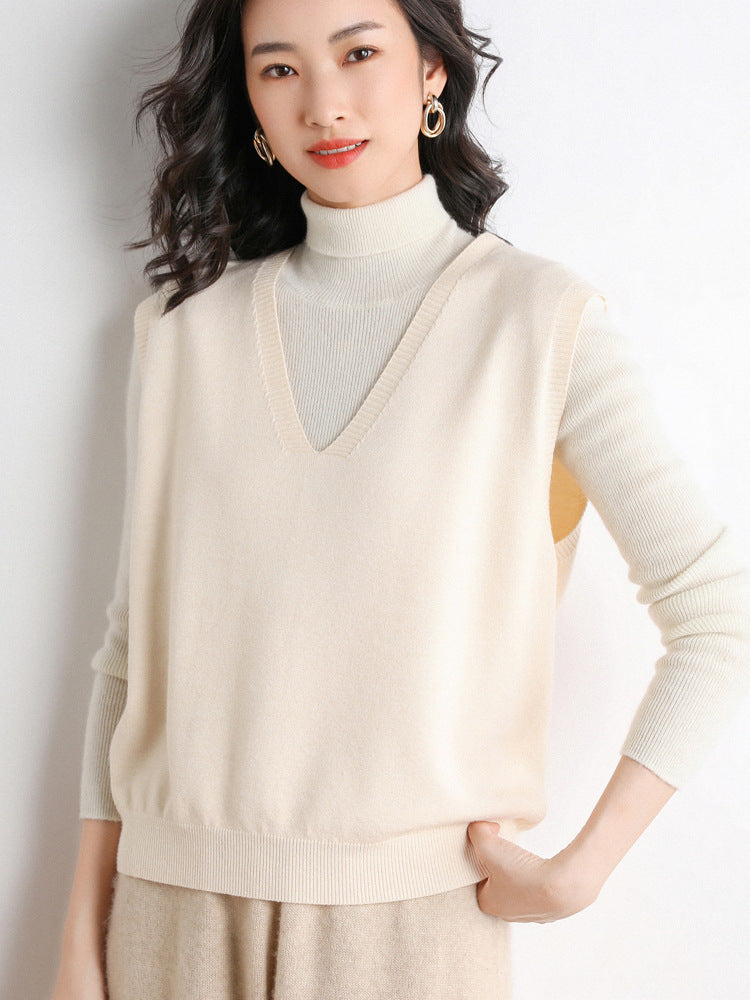 Damen Oversize V-Ausschnitt Feinstrickweste mit Rippenbund Drune