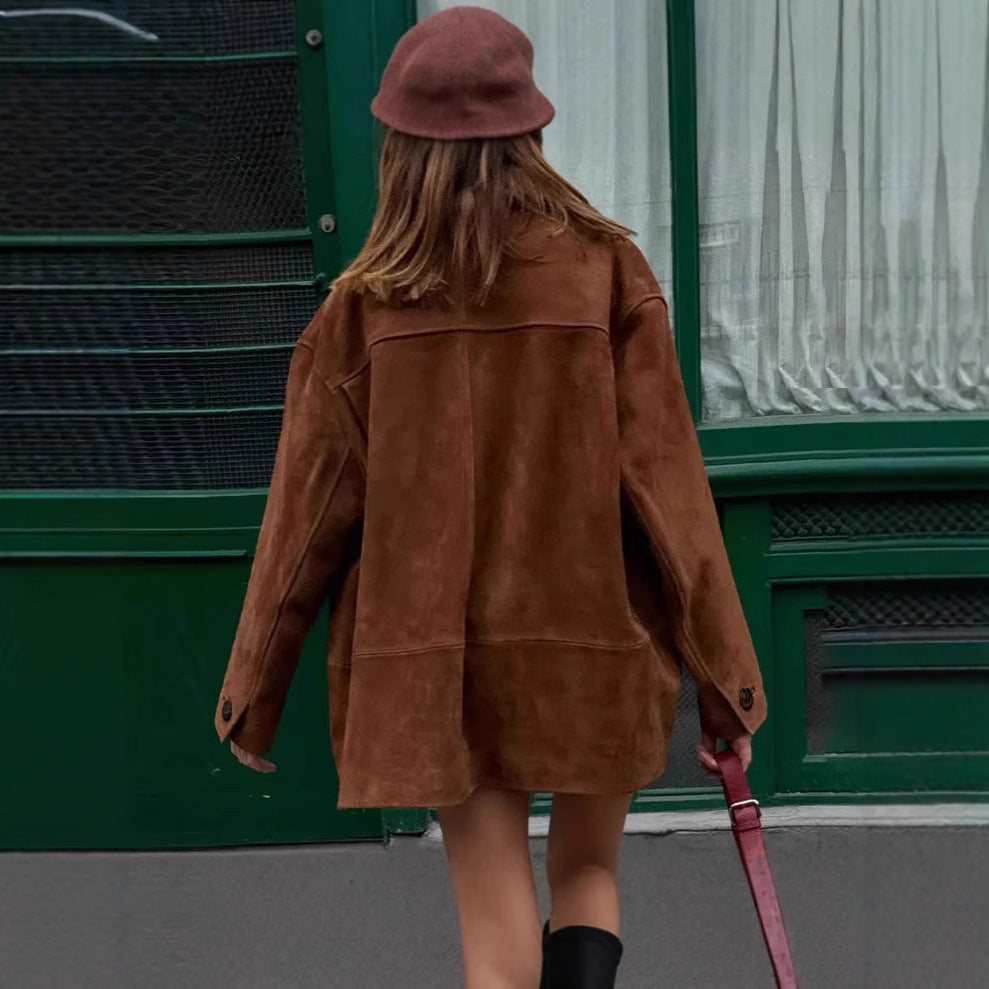 Damen Suede-Jacke mit modernem Schnitt und praktischen Taschen Drune
