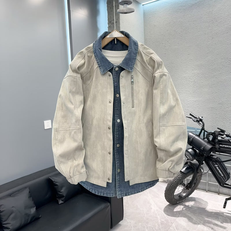 Herren Overshirt-Jacke mit Jeans-Innenblende und Reißverschluss-Brusttasche Drune