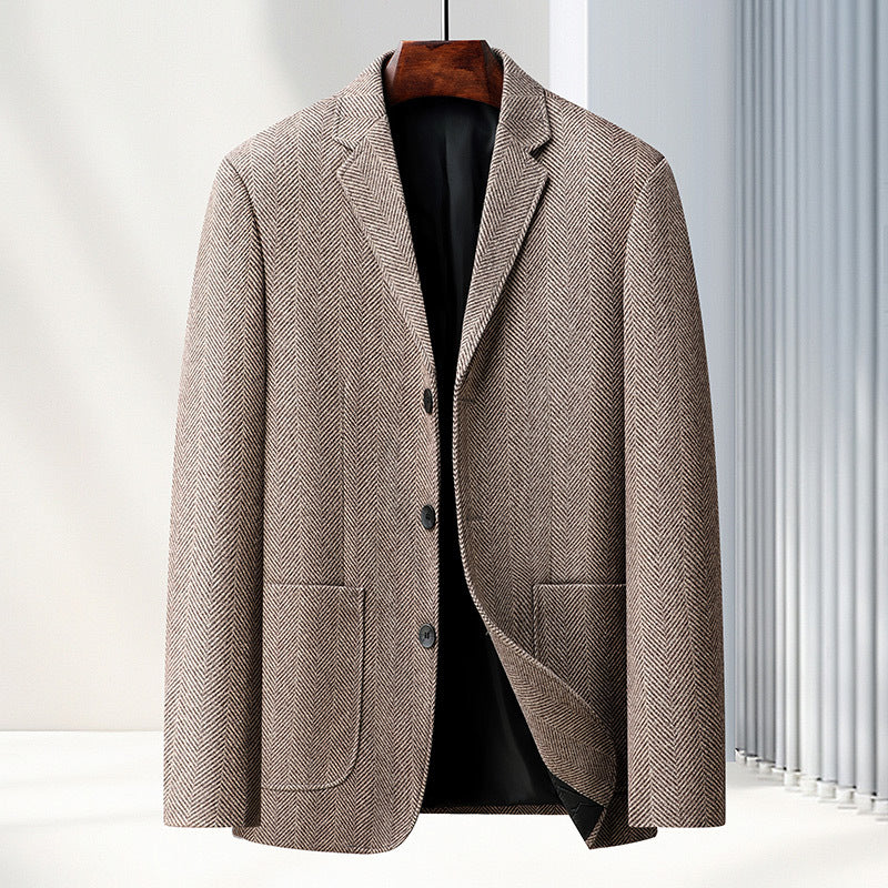 Herren Fischgrat-Sakko im Vintage-Stil mit aufgesetzten Pattentaschen und weicher Wollmischung Drune