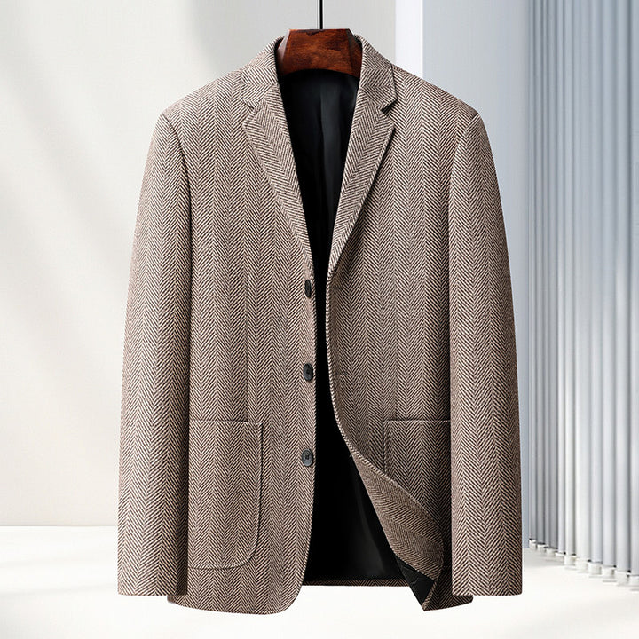 Herren Fischgrat-Sakko im Vintage-Stil mit aufgesetzten Pattentaschen und weicher Wollmischung Drune