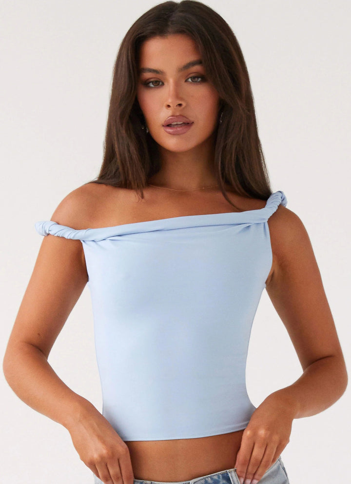 Damen Off-Shoulder Crop-Top mit modischen Raffungselementen Drune