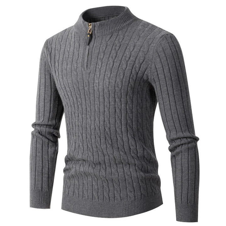 Herren Zopfmuster-Halbzipp-Pullover mit Mockneck und schmaler Silhouette Drune