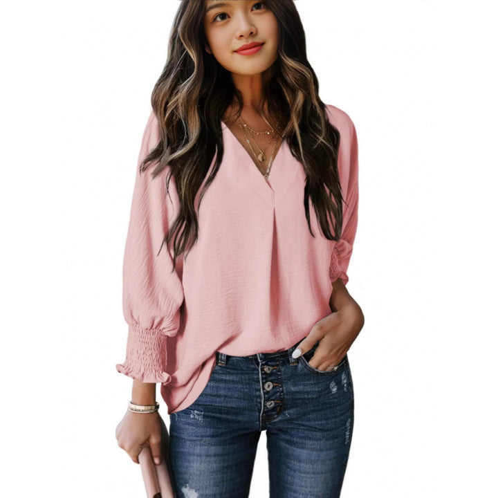 Damen luftige Tunika mit weitem Schnitt und eleganten Puffärmeln Drune