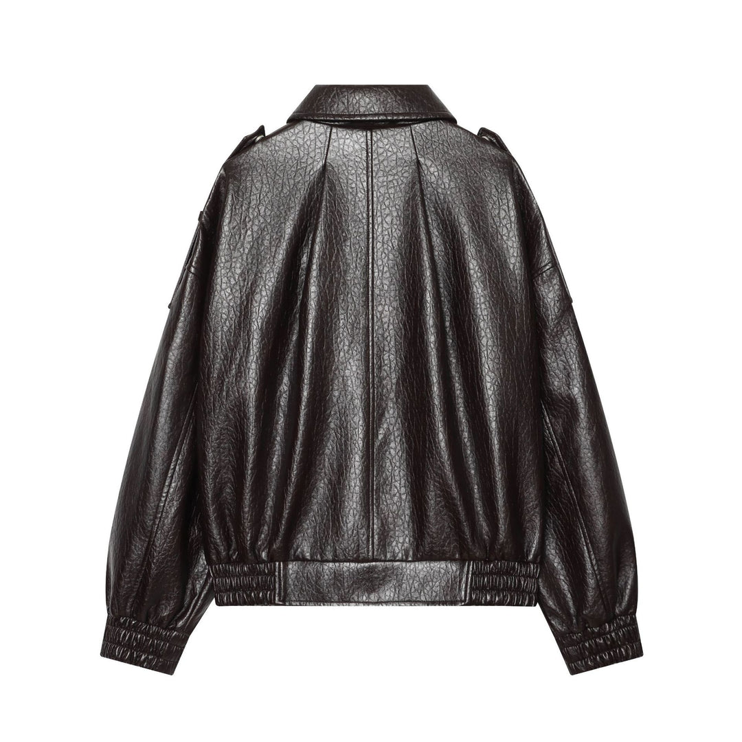 Damen Kurzes glänzendes Biker-Blouson aus veganer Lederoptik mit Ballonärmeln Drune