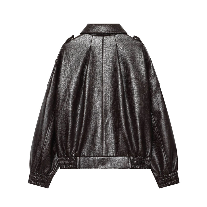 Damen Kurzes glänzendes Biker-Blouson aus veganer Lederoptik mit Ballonärmeln Drune