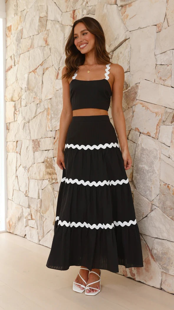 Damen Zwei-Teiliges Set aus gerafftem Crop-Top und voluminösem Maxirock Drune