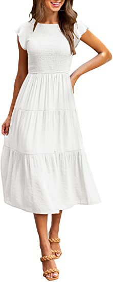 Damen Midikleid mit gesmoktem Oberteil und voluminösem Rock Drune