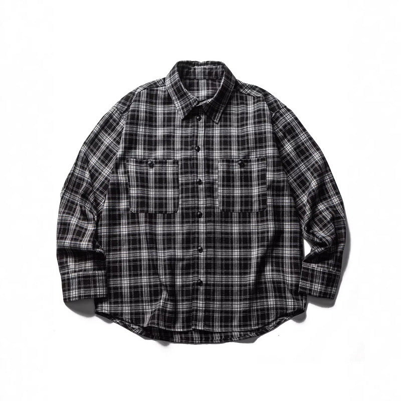 Herren Boxy-Karo-Workshirt aus weichem Flanell mit Doppelbrusttaschen Drune