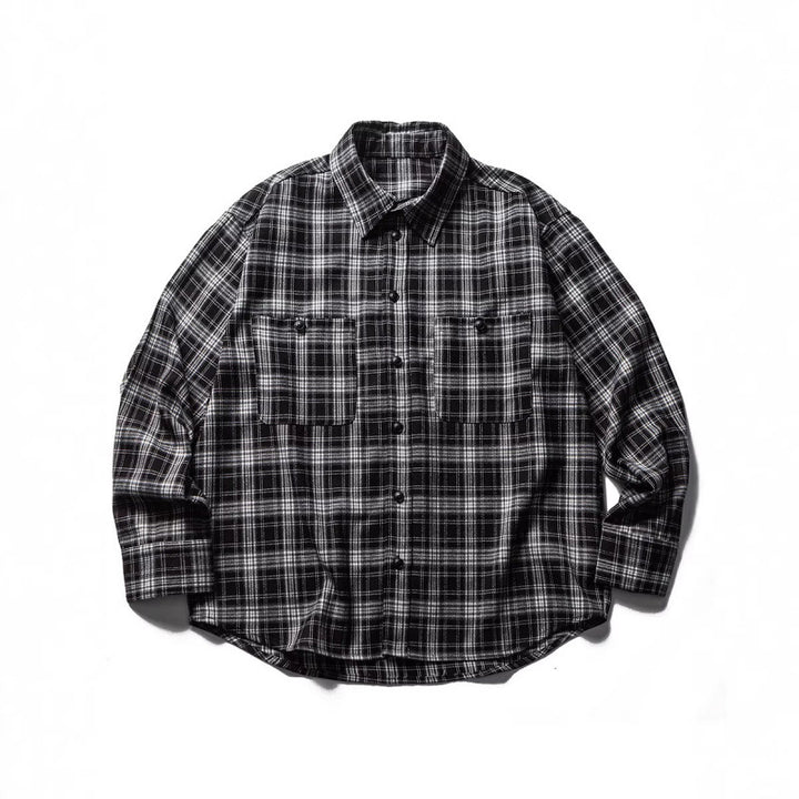 Herren Boxy-Karo-Workshirt aus weichem Flanell mit Doppelbrusttaschen Drune