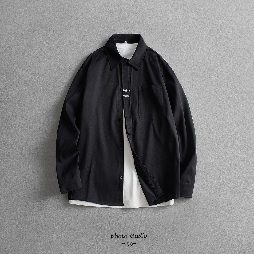 Unisex Oversize Hemdjacke im minimalistischen Utility-Look mit Brusttasche und verdeckter Knopfleiste Drune