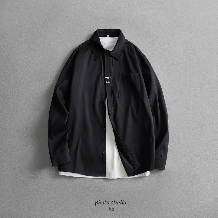 Unisex Oversize Hemdjacke im minimalistischen Utility-Look mit Brusttasche und verdeckter Knopfleiste Drune