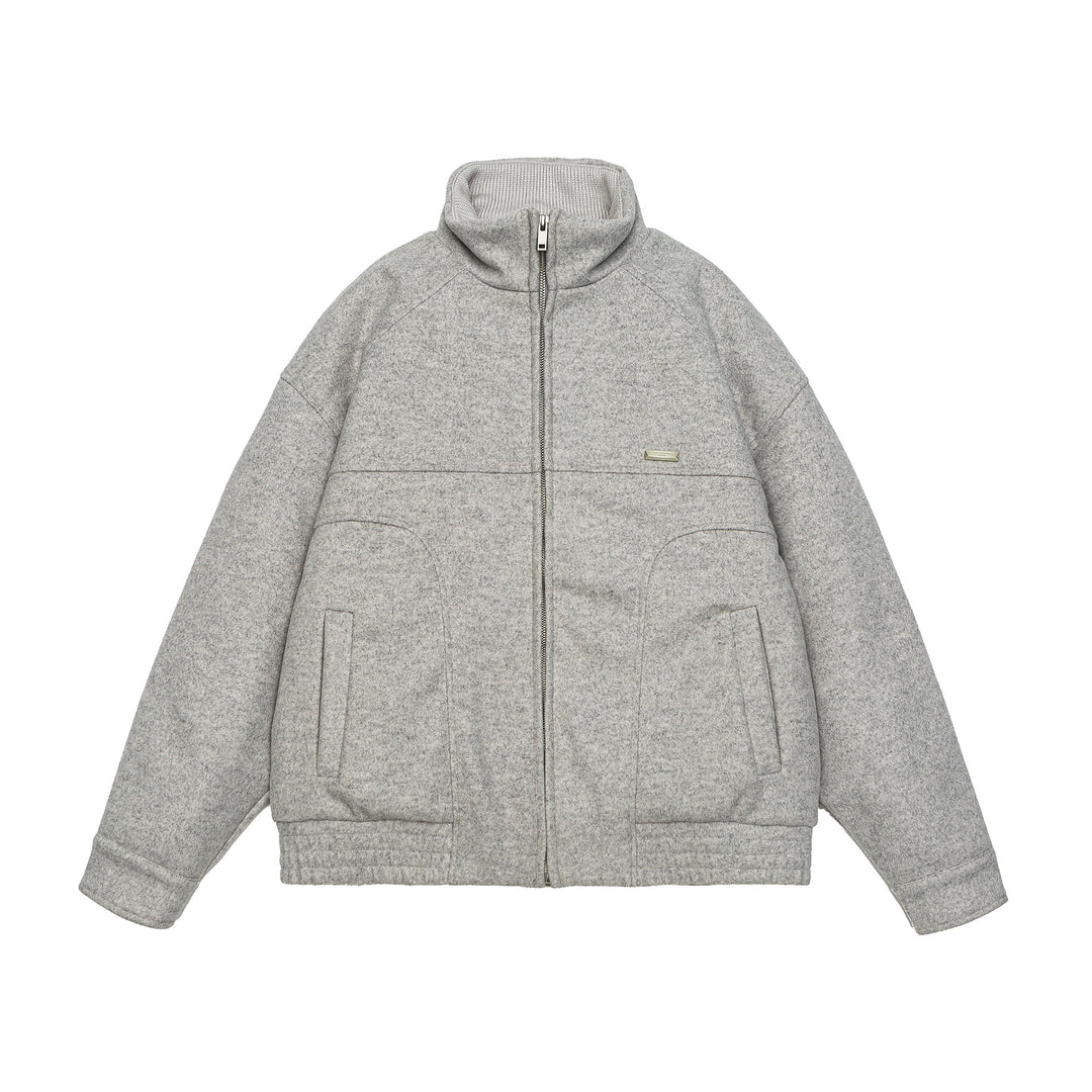 Herren Kurz geschnittene Boxy-Wollfleece-Jacke mit hohem Stehkragen und durchgehendem Reißverschluss Drune