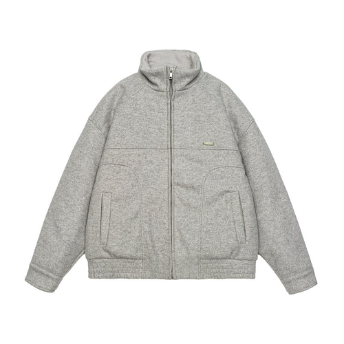 Herren Kurz geschnittene Boxy-Wollfleece-Jacke mit hohem Stehkragen und durchgehendem Reißverschluss Drune