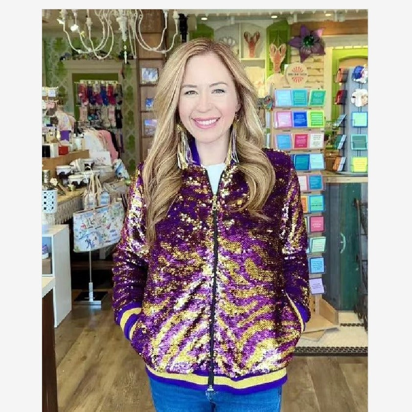 Damen Glitzernde Bomberjacke mit multicolore Pailletten Drune