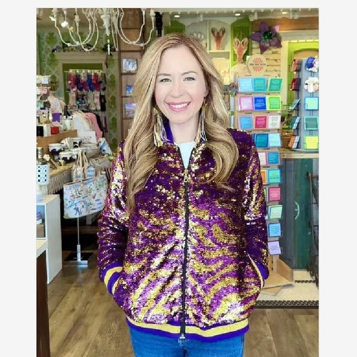 Damen Glitzernde Bomberjacke mit multicolore Pailletten Drune