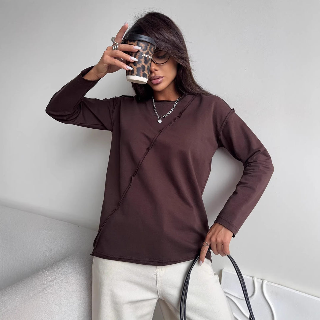 Damen Oversized Longsleeve mit schräger Naht und überschnittenen Schultern Drune