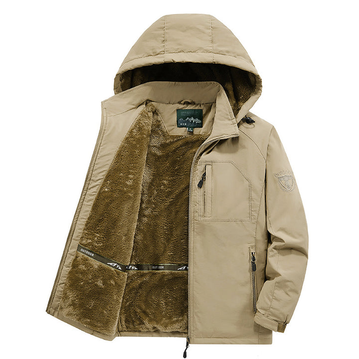 Herren nan winddichte Thermojacke mit kuscheligem Kunstfell-Innenfutter, Kapuze und multifunktionalen Reißverschlusstaschen Drune