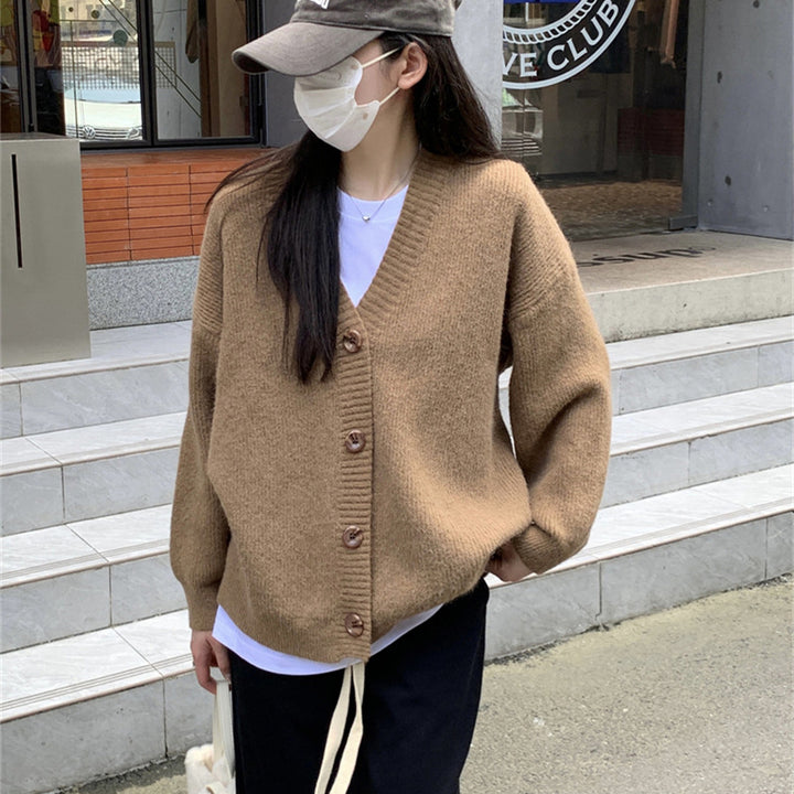 Damen oversized Strickjacke mit großen Knöpfen und lässigem Schnitt Drune