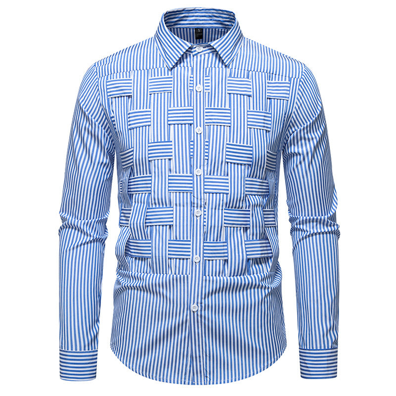 Herren Gestreiftes Business-Hemd mit gewebter Flechtoptik und Slim-Fit Drune
