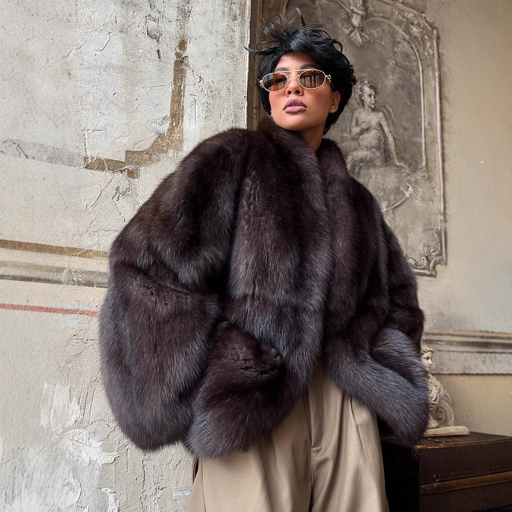 Damen Kurzpelzmantel im Boxy-Cut mit voluminösem Schalkragen Drune