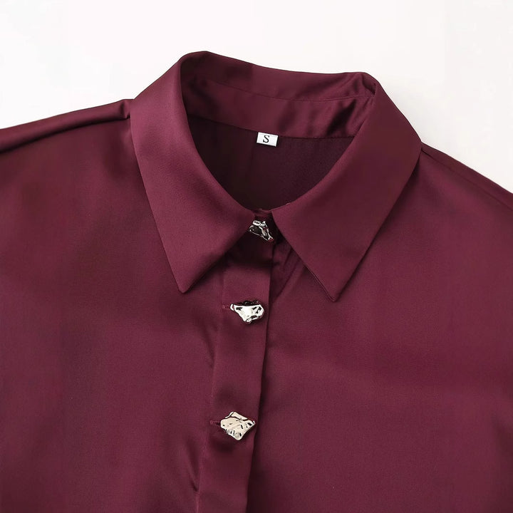 Damen nan seidige Hemdbluse mit Schmuckknöpfen, klassischem Kragen und lockerem Fall Drune