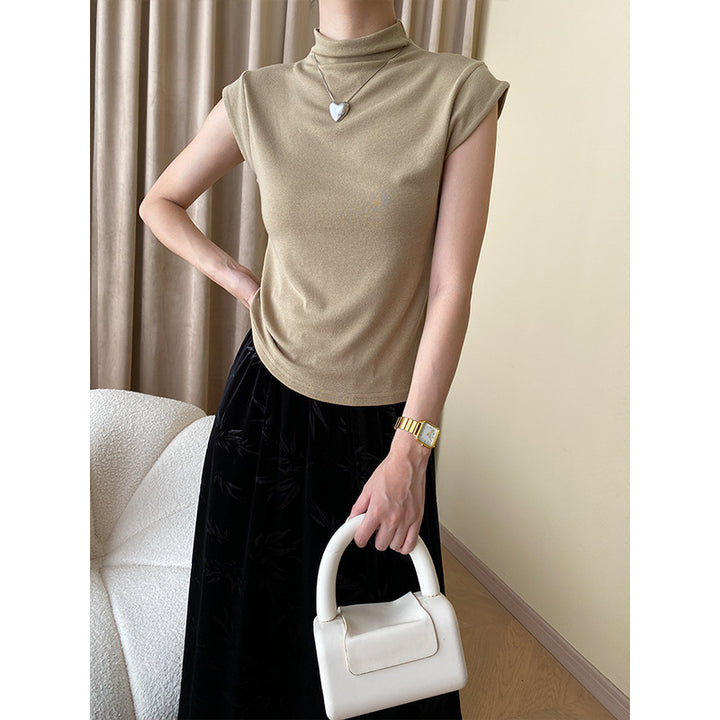 Damen figurbetontes T-Shirt mit Stehkragen und elegantem Saum Drune