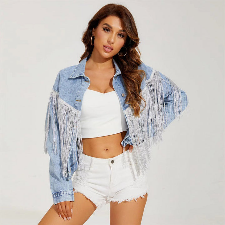 Damen Jeansjacke mit fransigen Details und lässigem Schnitt Drune