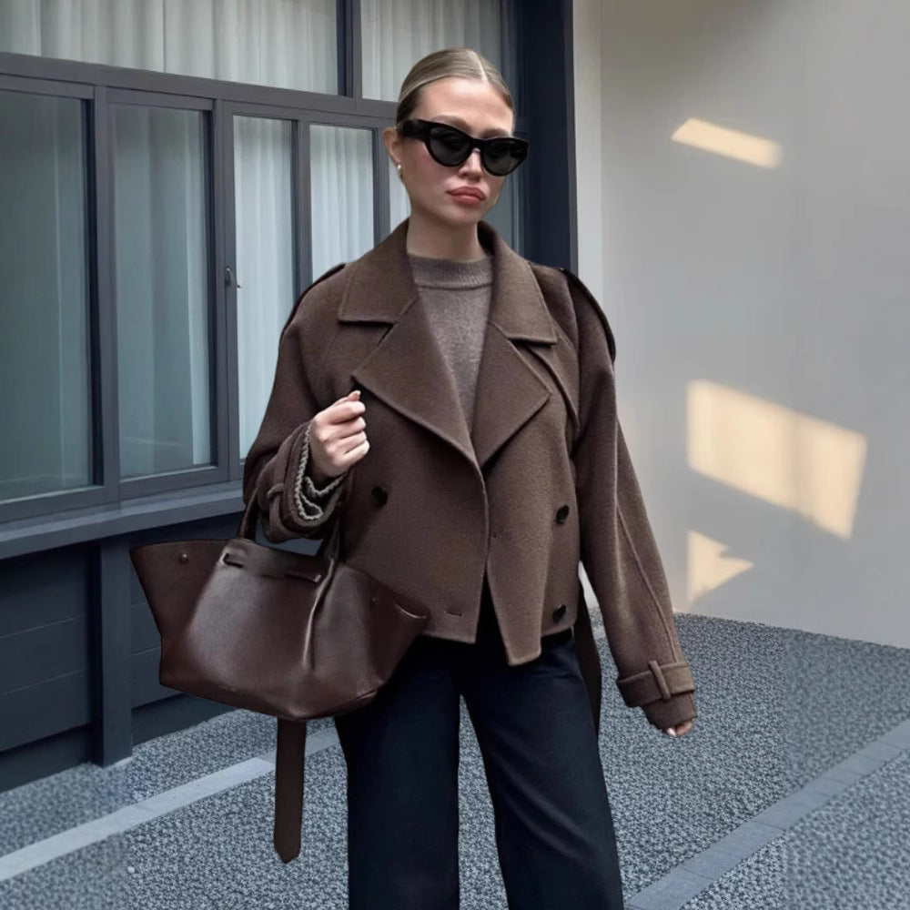 Damen stilvolle cropped Jacke im modernen Biker-Design mit doppeltem Knopfverschluss Drune