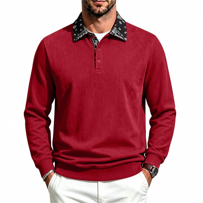 Herren Langarm-Polo aus Baumwollmischung mit kontrastierendem Hemdkragen Drune